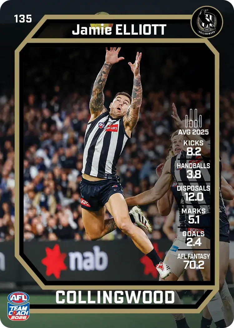 Teamcoach 2026 Base Common Card #135 Jamie Elliott - Collingwood