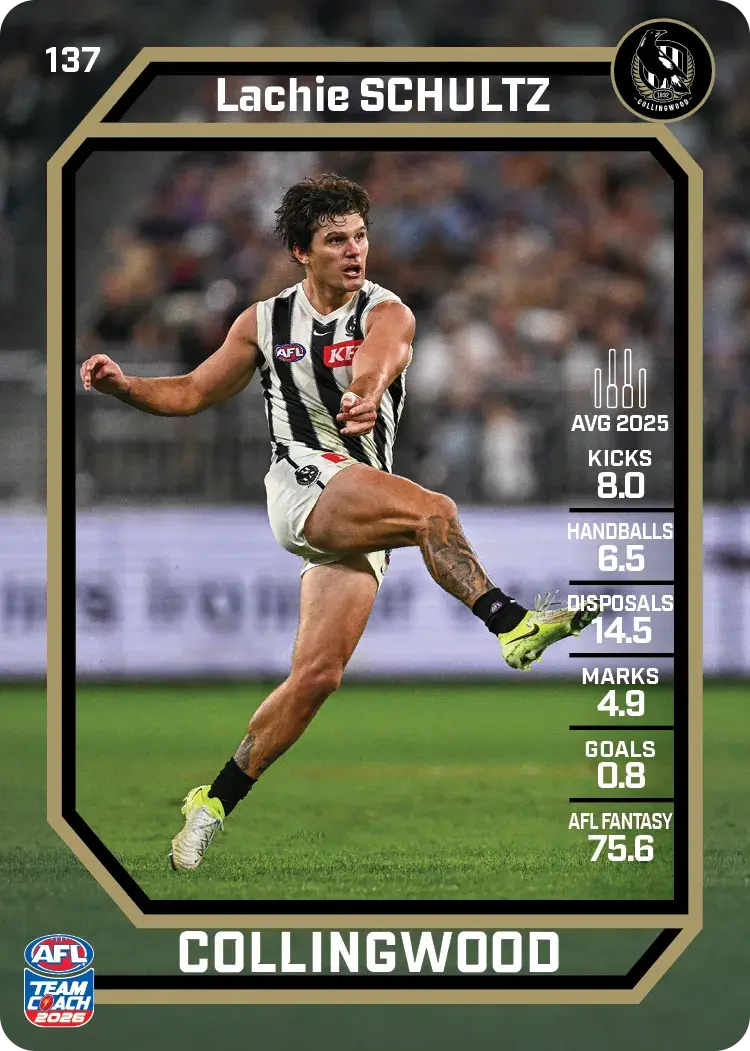 Teamcoach 2026 Base Common Card #137 Lachie Schultz - Collingwood