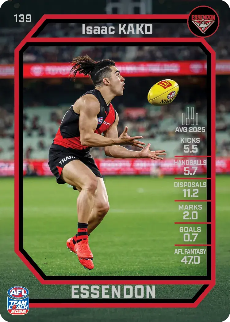Teamcoach 2026 Base Common Card #139 Isaac Kako - Essendon