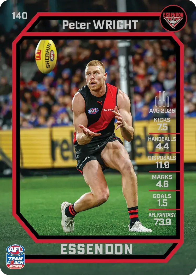 Teamcoach 2026 Base Common Card #140 Peter Wright - Essendon
