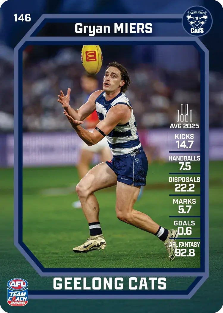 Teamcoach 2026 Base Common Card #146 Gryan Miers - Geelong