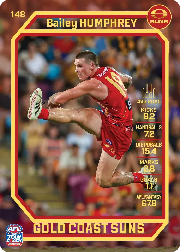 Teamcoach 2026 Base Common Card #148 Bailey Humphrey - Gold Coast Suns