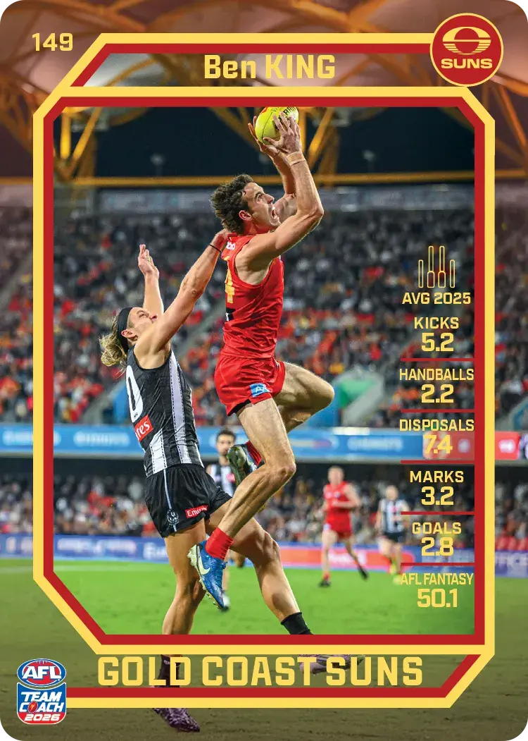 Teamcoach 2026 Base Common Card #149 Ben King - Gold Coast Suns