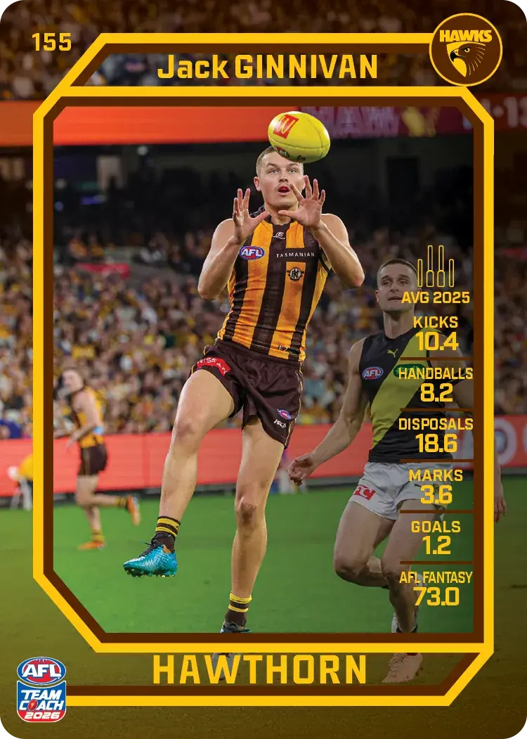 Teamcoach 2026 Base Common Card #155 Jack Ginnivan - Hawthorn