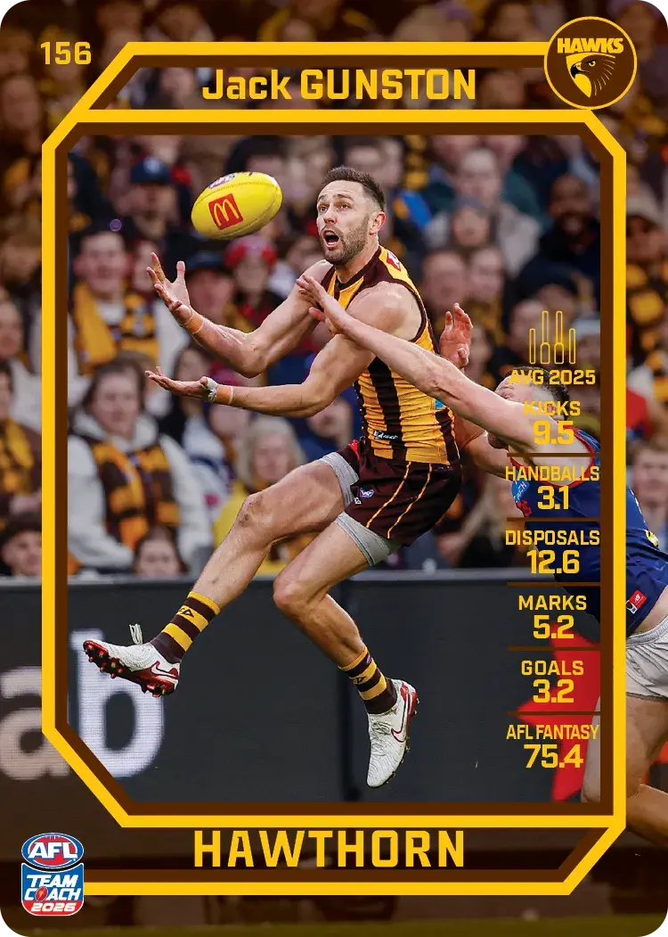 Teamcoach 2026 Base Common Card #156 Jack Gunston - Hawthorn