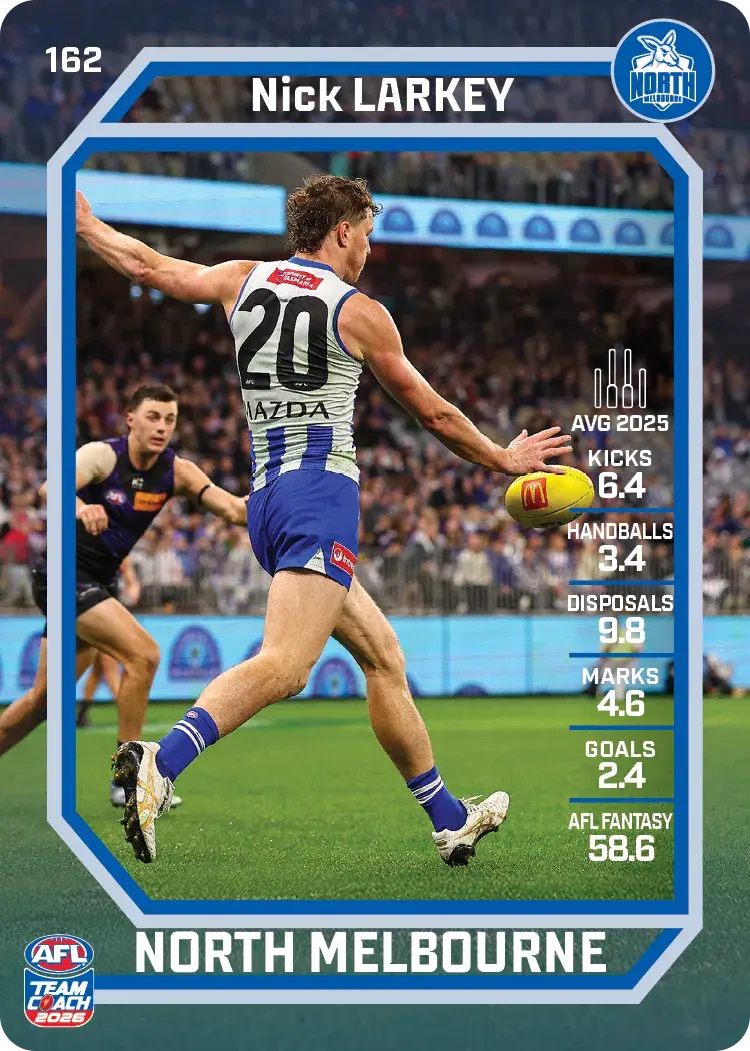 Teamcoach 2026 Base Common Card #162 Nick Larkey - North Melbourne