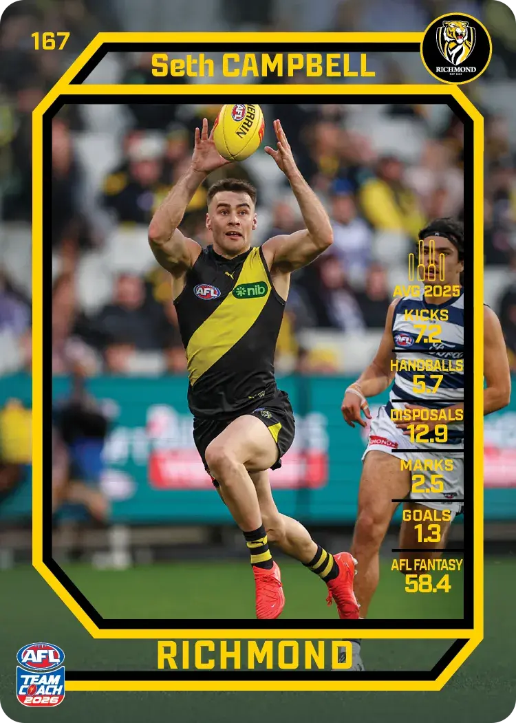 Teamcoach 2026 Base Common Card #167 Seth Campbell - Richmond