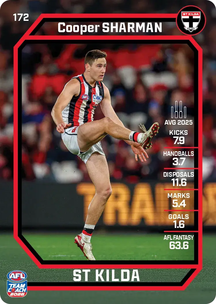 Teamcoach 2026 Base Common Card #172 Cooper Sharman - St Kilda