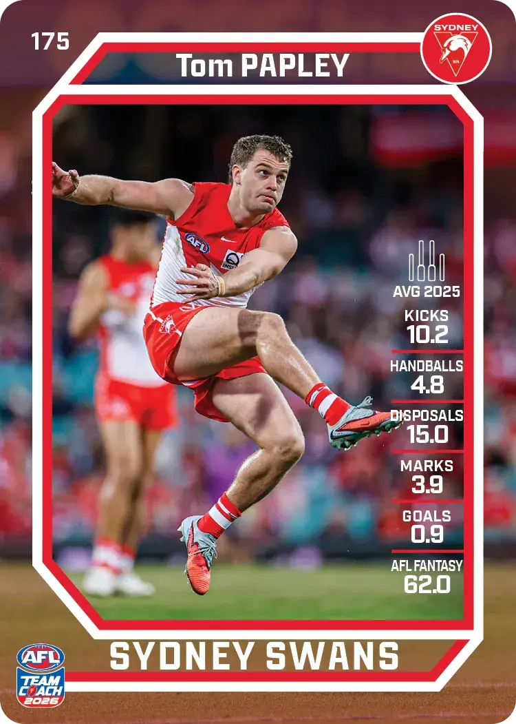 Teamcoach 2026 Base Common Card #175 Tom Papley - Sydney Swans