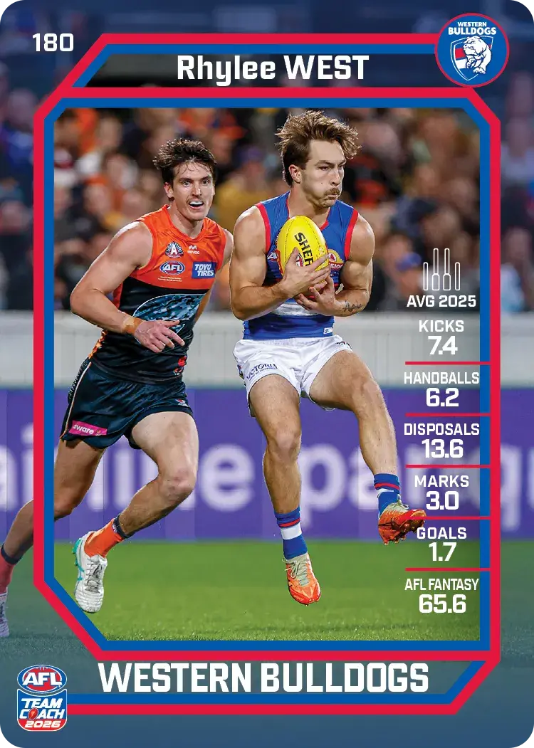 Teamcoach 2026 Base Common Card #180 Rhylee West - Western Bulldogs