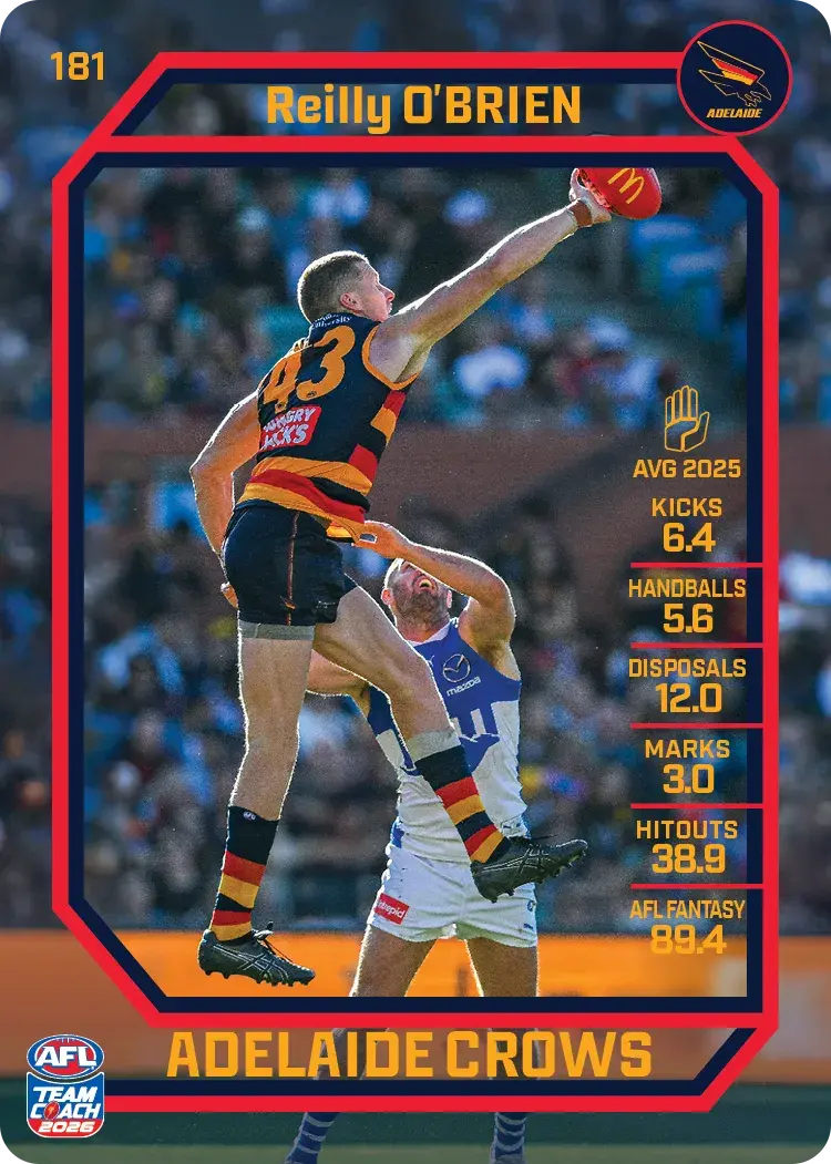 Teamcoach 2026 Base Common Card #181 Reilly O'Brien - Adelaide Crows