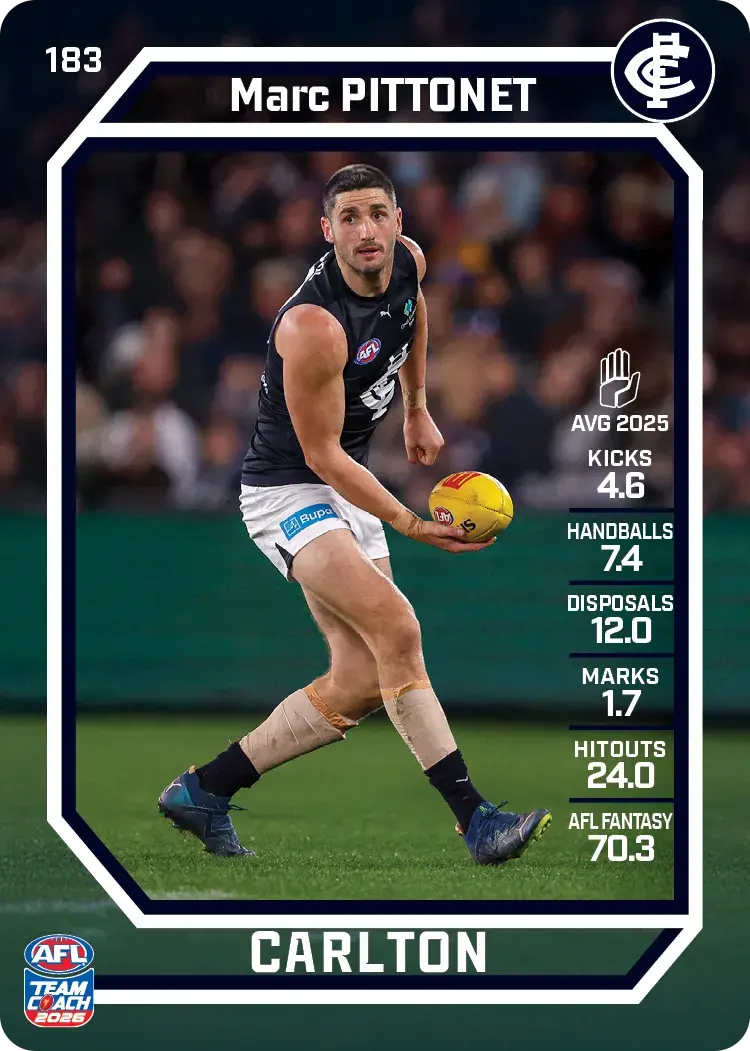 Teamcoach 2026 Base Common Card #183 Marc Pittonet - Carlton