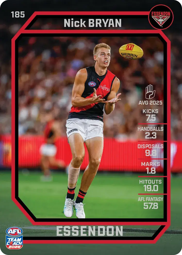 Teamcoach 2026 Base Common Card #185 Nick Bryan - Essendon