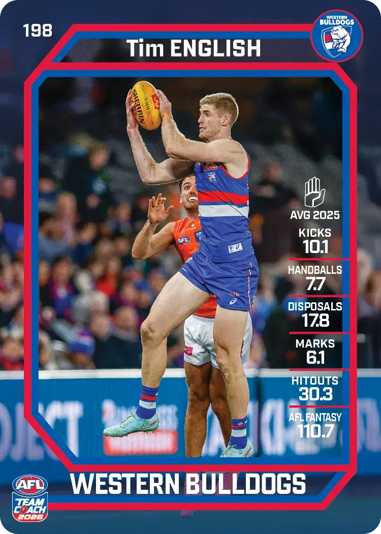 Teamcoach 2026 Base Common Card #198 Tim English - Western Bulldogs