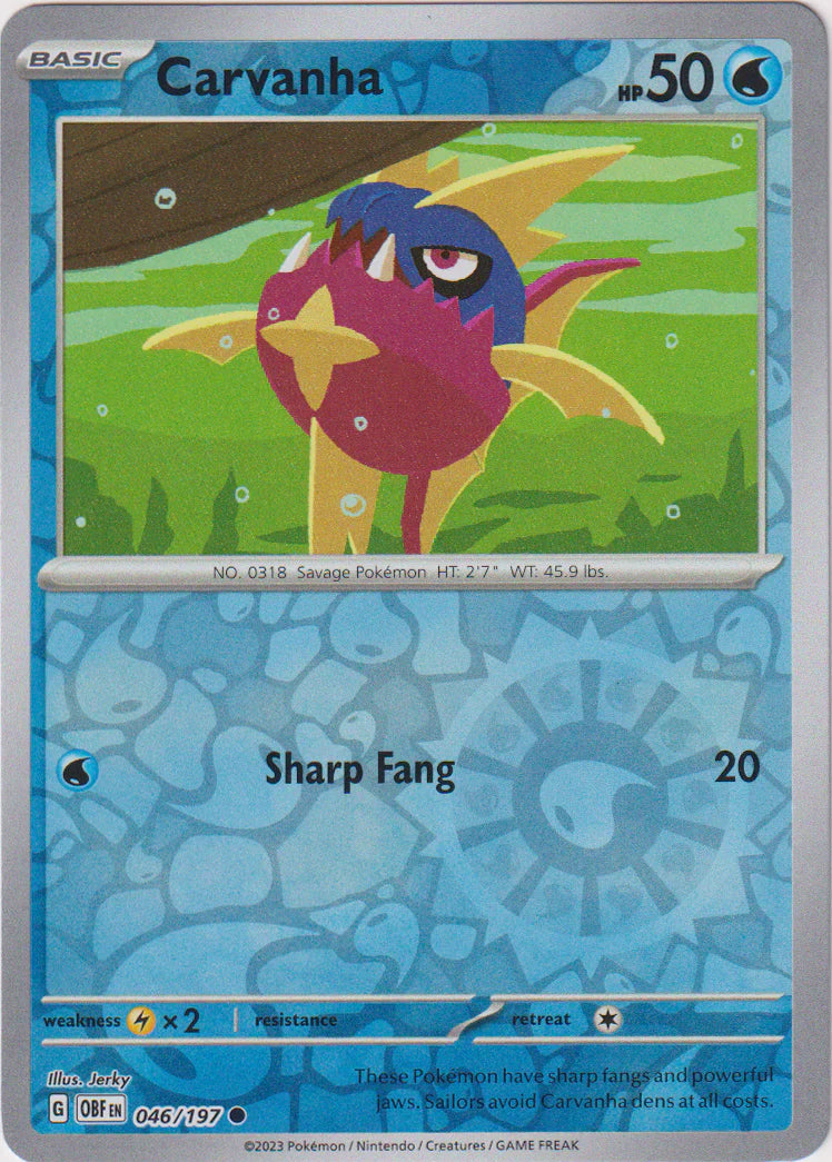 Pokemon TCG -Obsidian Flames -#46 -Carvanha -Common -Reverse Holo