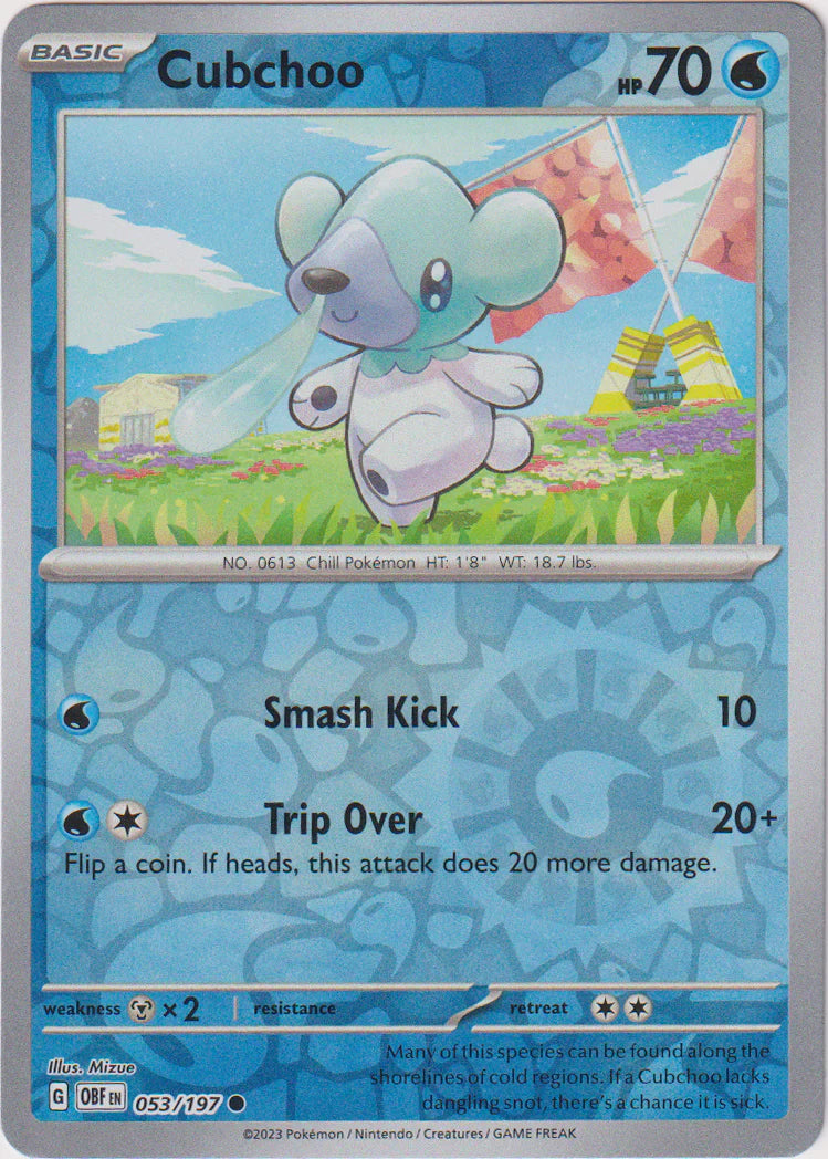 Pokemon TCG -Obsidian Flames -#53 -Cubchoo -Common -Reverse Holo