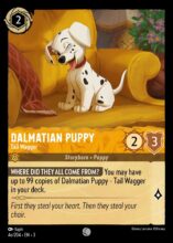 Disney Lorcana: Into the Inklands set 3. Dalmatian Puppy "Tail Wagger" common trading card.
