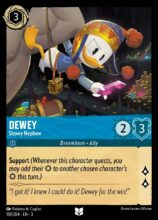 Disney Lorcana: Into the Inklands set 3. Dewey "Showy Nephew" uncommon trading card.