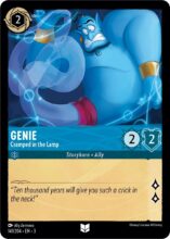 Disney Lorcana: Into the Inklands set 3. Genie "Itty Bitty Living Space" uncommon trading card.