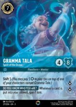 Disney Lorcana: Into the Inklands set 3. Gramma Tala "Spirit of the Ocean" Enchanted trading card.