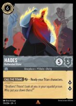 Disney Lorcana: Into the Inklands set 3. Hades "Hotheaded Ruler" rare trading card.