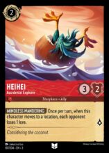 Disney Lorcana: Into the Inklands set 3. HeiHei "Accidental Explorer" uncommon trading card.