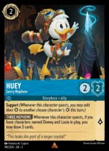Disney Lorcana: Into the Inklands set 3. Huey "Savvy Nephew" rare trading card.