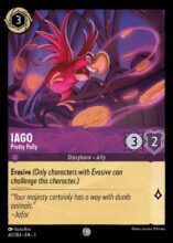 Disney Lorcana: Into the Inklands set 3. Iago "Pretty Polly" common trading card.
