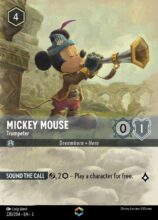 Disney Lorcana: Into the Inklands set 3. Mickey Mouse "Trumpeter" Enchanted trading card.