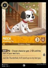 Disney Lorcana: Into the Inklands set 3. Patch "Intimidating Pup" common trading card.