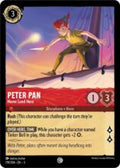 Disney Lorcana: Into the Inklands set 3. Peter Pan "Never Land Hero" common trading card.