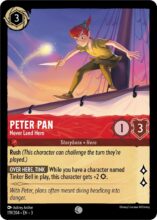 Disney Lorcana: Into the Inklands set 3. Peter Pan "Never Land Hero" common trading card.