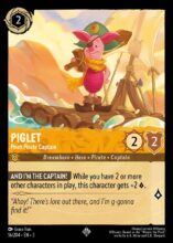 Disney Lorcana: Into the Inklands set 3. Piglet "Pooh Pirate Captain" super rare trading card.