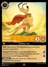 Disney Lorcana: Into the Inklands set 3. Pluto "Determined Defender" rare trading card.
