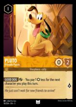 Disney Lorcana: Into the Inklands set 3. Pluto "Friendly Pooch" uncommon trading card.