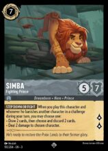 Disney Lorcana: Into the Inklands set 3. Simba "Fighting Prince" Super Rare trading card.