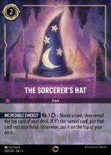 Disney Lorcana: Into the Inklands set 3. The Sorcerer's Hat enchanted trading card.