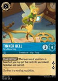 Disney Lorcana: Into the Inklands set 3. Tinker Bell "Very Clever Fairy" super rare trading card.