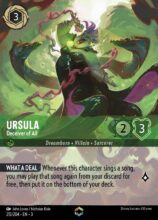 Disney Lorcana: Into the Inklands set 3. Ursula "Deceiver of All" Enchanted trading card.