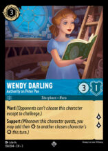 Disney Lorcana: Into the Inklands set 3. Wendy Darling "Authority on Peter Pan" super rare trading card.