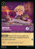 Disney Lorcana Set 2 Rise of the Floodborn. Arthur "Wizard's Apprentice" super rare trading card.