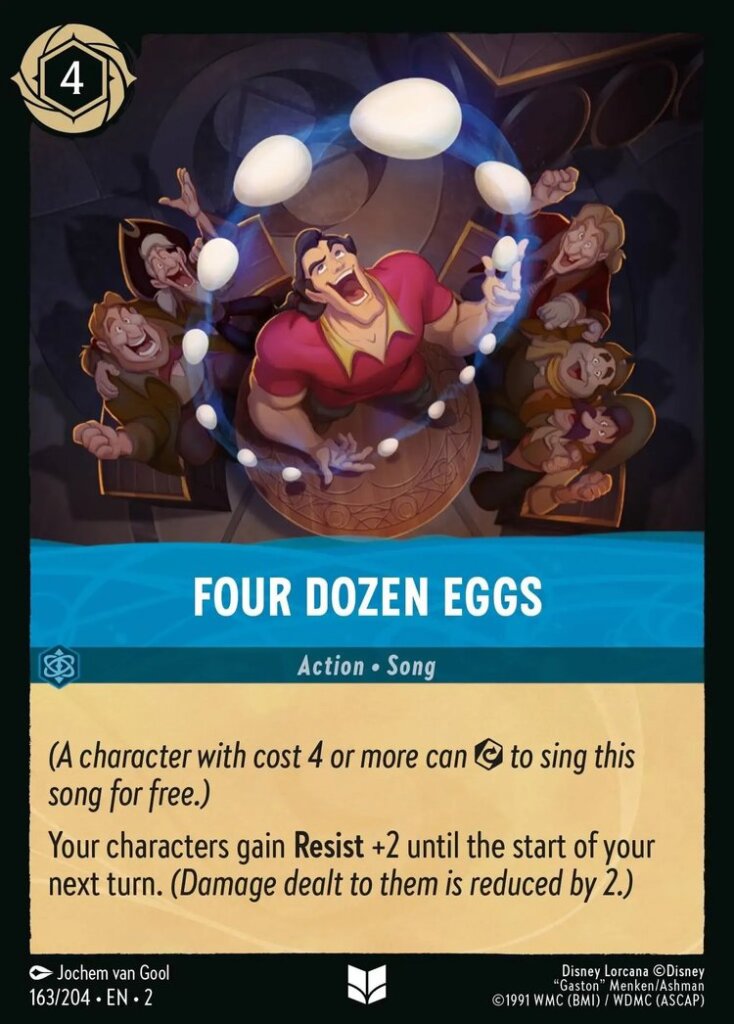 Disney Lorcana Set 2 Rise of the Floodborn. Four Dozen Eggs uncommon trading card.