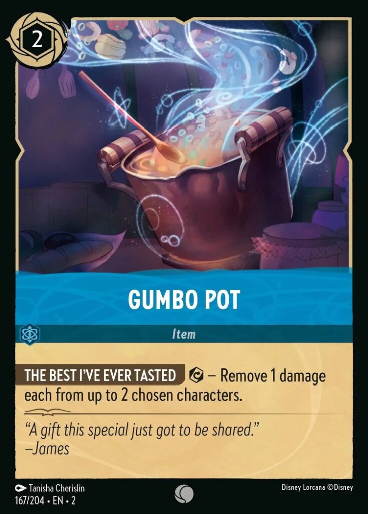 Disney Lorcana Set 2 Rise of the Floodborn. Gumbo Pot common trading card.