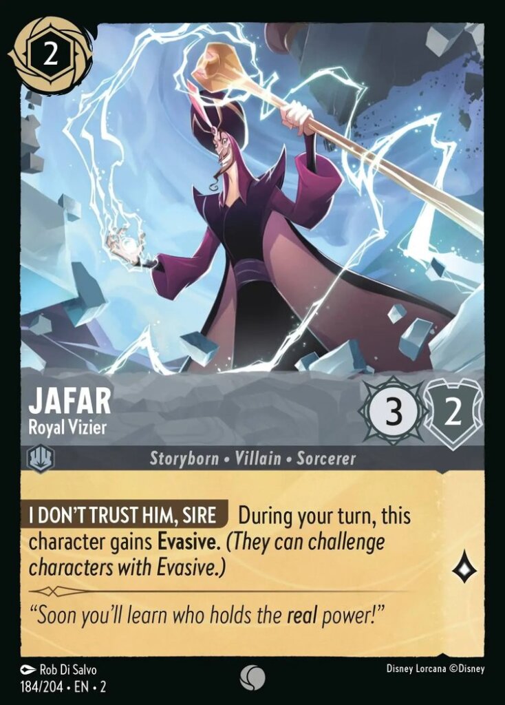 Disney Lorcana Set 2 Rise of the Floodborn. Jafar "Royal Vizier" common trading card.