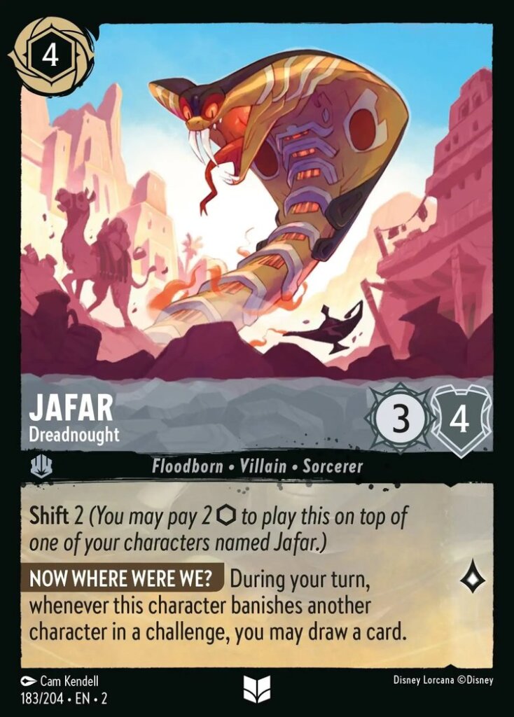Disney Lorcana Set 2 Rise of the Floodborn. Jafar "Dreadnought" uncommon trading card.