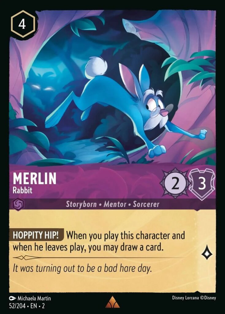 Disney Lorcana Set 2 Rise of the Floodborn. Merlin "Rabbit" rare trading card.