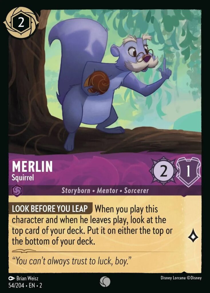 Disney Lorcana Set 2 Rise of the Floodborn. Merlin "Squirrel" common trading card.