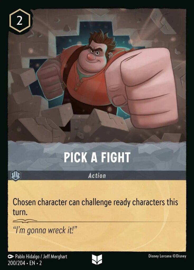 Disney Lorcana Set 2 Rise of the Floodborn. Pick a Fight uncommon card.