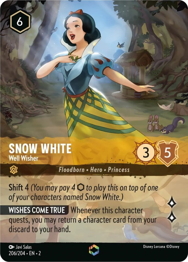 Disney Lorcana Set 2 Rise of the Floodborn. Snow White "Well Wisher" Enchanted card.