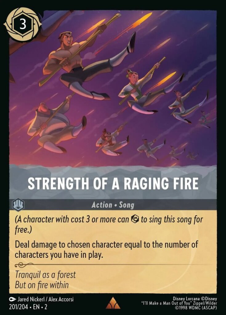 Disney Lorcana Set 2 Rise of the Floodborn. Strength of a Raging Fire rare card.